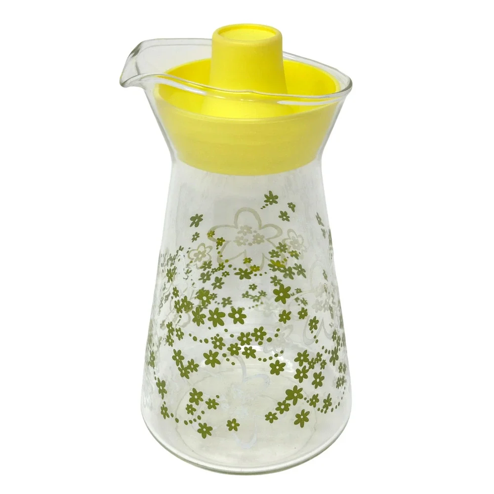 Pyrex Crazy Daisy Spring Blossom Juice Carafe Pitcher w Lid Green & White *Read